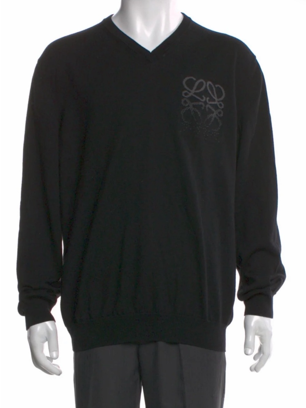 Loewe Black V-Neck Men’s Sweater with Chest Anagram Size XL